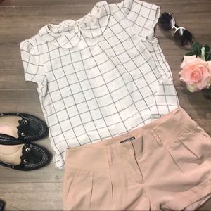 🤩HP😍 LOFT Pan Collar Top w/Black & Tan Stripes